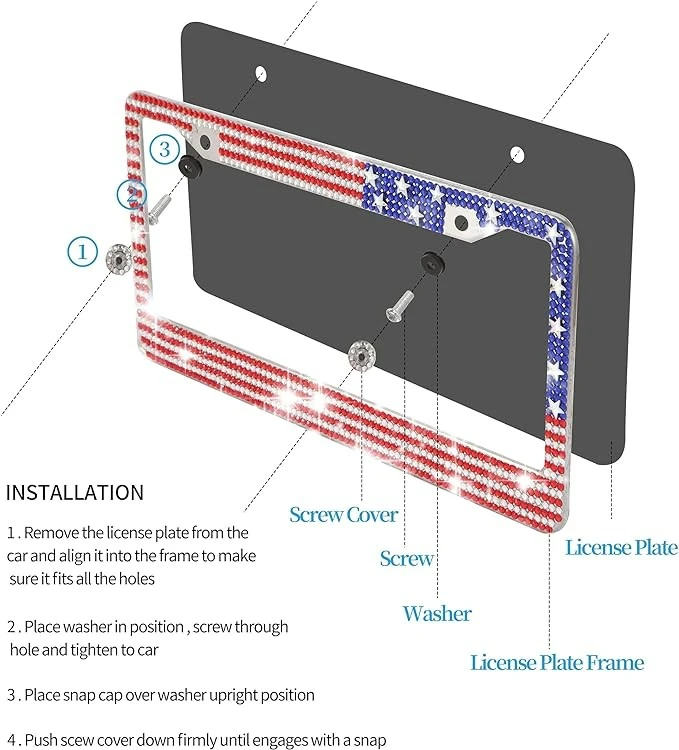 Flag Rhinestone License Plate Frame